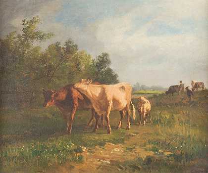 牧场上的牛`Cattle on the pasture by Constant Troyon