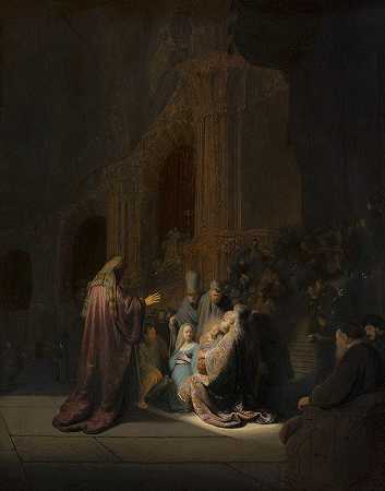 西蒙这是一首赞美之歌`Simeons Song of Praise (1631) by Rembrandt van Rijn