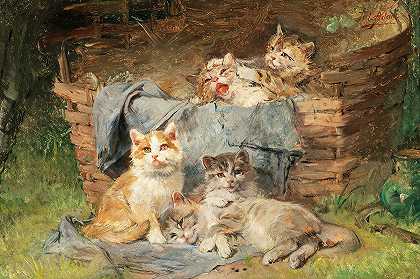 顽皮的猫`Playful Cats by Julius Adam the younger