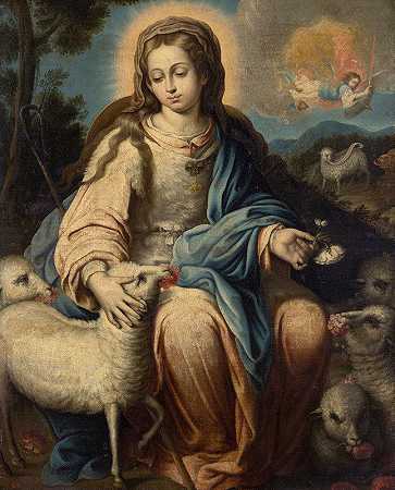 作为牧羊女的处女`The Virgin as a Shepherdess (18th Century) by Alonso Miguel De Tovar