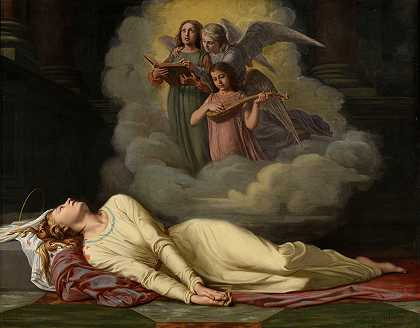 垂死的圣塞西尔听到了天堂的音乐会`Sainte Cécile mourante entend un concert céleste (1869) by Prosper Guérin