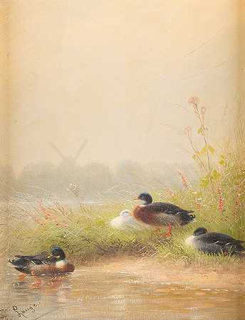 河边的鸭子`Ducks at the riverside by Fritz Lange