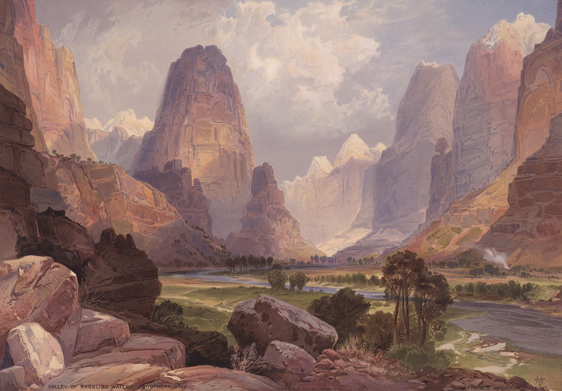 犹他州南部潺潺流水谷`Valley of the Babbling Waters, Southern Utah (1876_1875) by Thomas Moran