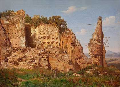 来自罗马的风景，Via Appia附近的Villa de Quintili`Landscape from Rome, Villa dei Quintili near Via Appia (1870) by Harald Jerichau