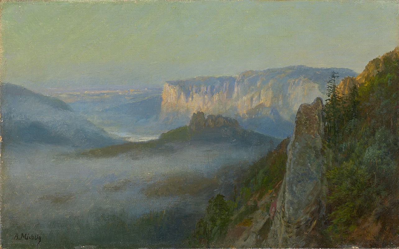易北河砂岩山脉的雾`Nebel im Elbsandsteingebirge by Bernhard Mühlig