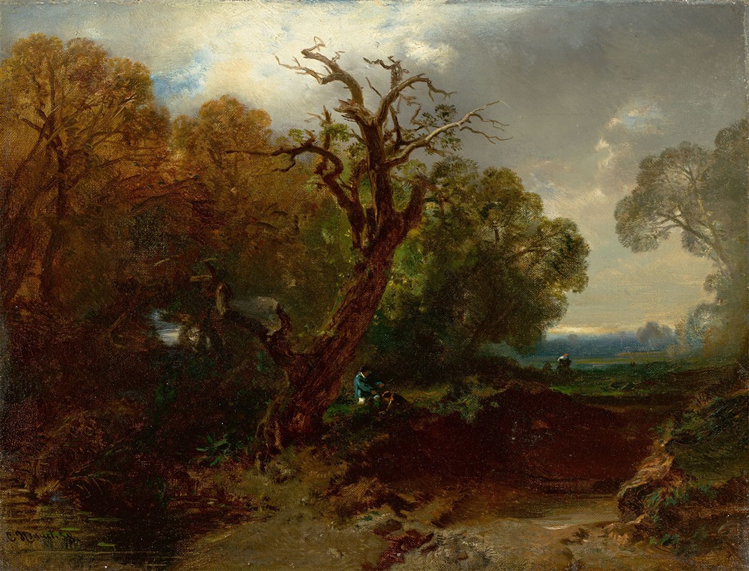 在森林的边缘休息`Rest at the Edge of the Forest (circa 1858) by Charles Hoguet