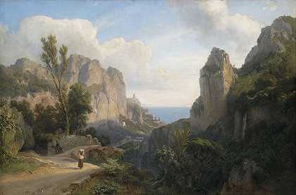 阿马尔菲附近的磨坊谷`Das Mühlental bei Amalfi (1878) by Carl Maria Nicolaus Hummel