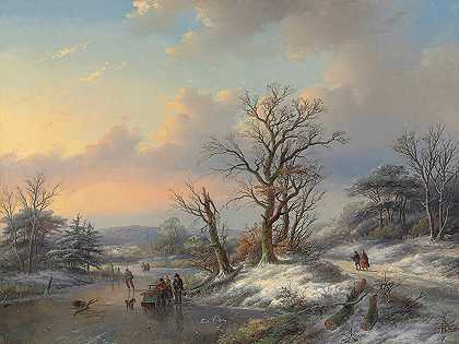 在冰上采木人`Wood gatherers on the ice (1861) by Jan Jacob Coenraad Spohler