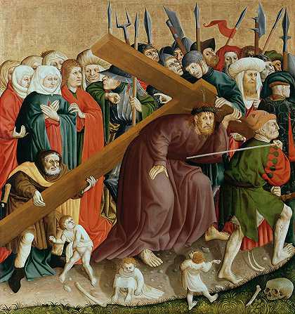 耶稣基督背着十字架；沃尔扎克祭坛的翅膀（左下）`Jesus Christ Bearing the Cross; The Wings of the Wurzach Altar (lower left) (1437) by Hans Multscher