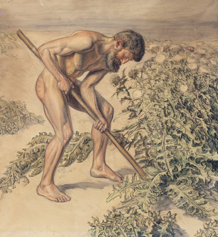 亚当画蓟`Adam drawing up Thistle (1903) by Joakim Skovgaard