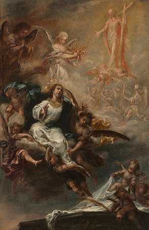 学习圣母的假设圣奥古斯丁，塞维利亚`Study for The Assumption of the Virgin for San Augustín, Seville (c. 1670~1672) by Juan de Valdés Leal