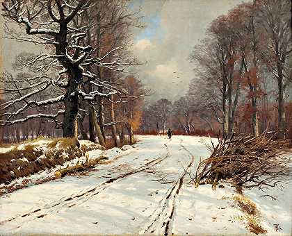 希勒德附近森林的冬季景观`Winter landscape of forests near Hillerød by Thorvald Niss
