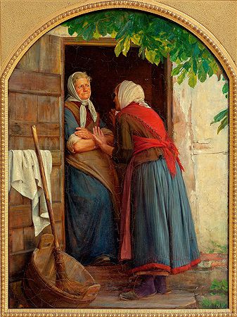 两个女人在说话`Two women talking (1874) by Carl Bloch