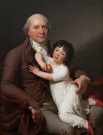 彼得·图坦和他的小儿子路易斯·亚历山大`Peter Tutein with his Youngest Son Louis Alexander (c. 1800) by Jens Juel