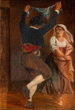 意大利舞蹈`Dancing Italian (c. 1839) by Wilhelm Marstrand