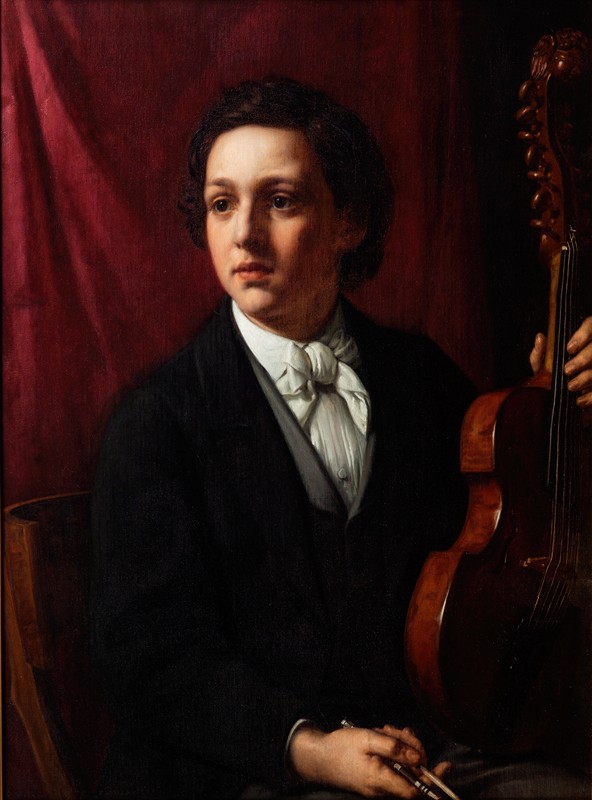 一位拿着小提琴的年轻音乐家。龙女士肖像（1854-1914）`A young musician with her violin. Portrait of Ms. Rung (1854~1914) (c. 1869) by Holger Roed