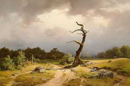 接近雷雨时的景观`Landschaft bei heranziehendem Gewitter (1845) by Carl Theodor Reiffenstein