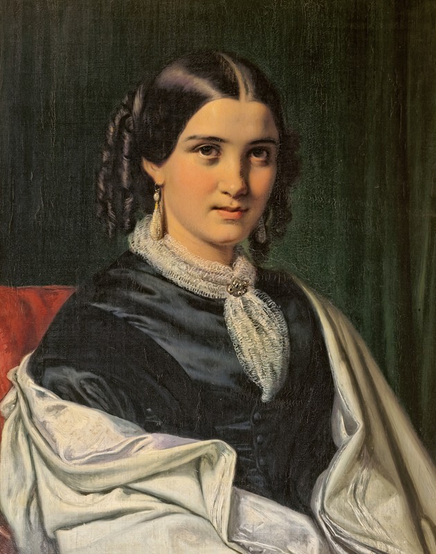 出生于黑格的维尔赫敏·海斯夫人肖像（1838-1912）`Portrait of Mrs. Vilhelmine Heise, born Hage (1838~1912) (1856) by Wilhelm Marstrand
