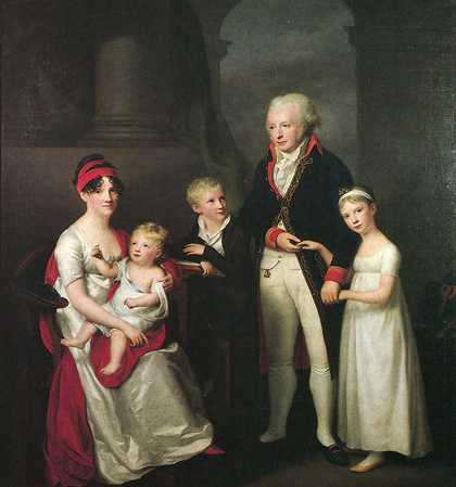 吕贝克商人马克·安德烈·苏凯（1759-1814）、妻子科妮莉亚（1765-1838）及其子女的家庭肖像`Family portrait of Lübeck merchant Marc André Souchay (1759~1814), his wife Cornelia (1765~1838) and their children (ca 1805) by Friedrich Carl Gröger