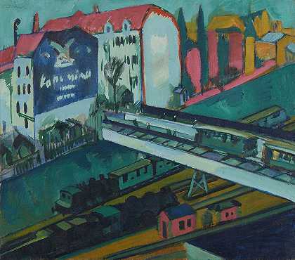 有轨电车和铁路`Straßenbahn und Eisenbahn (1914) by Ernst Ludwig Kirchner