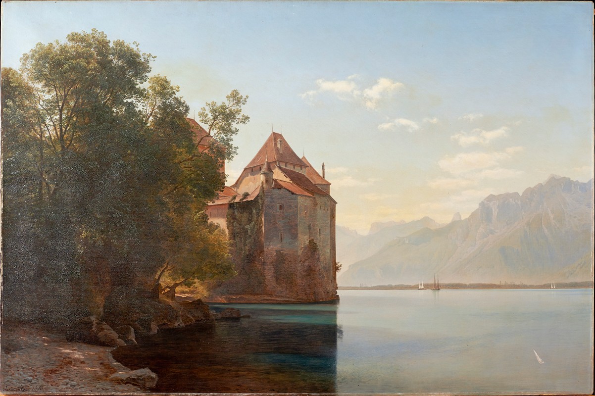 城堡`Castle by Lake Geneva (1876) by Lake Geneva by Janus la Cour
