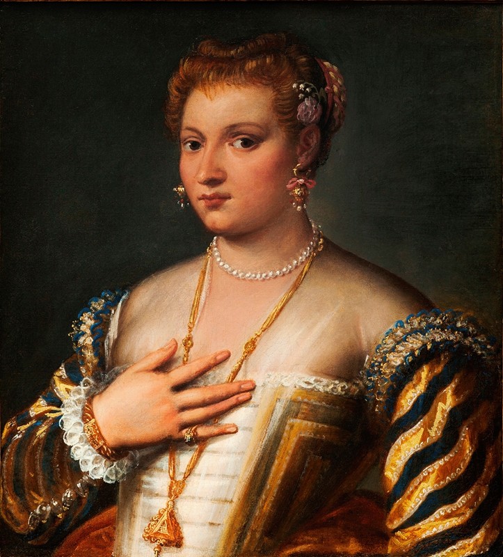 一位年轻的威尼斯女子的肖像`Portrait of a young Venetian woman by Francesco Montemezzano