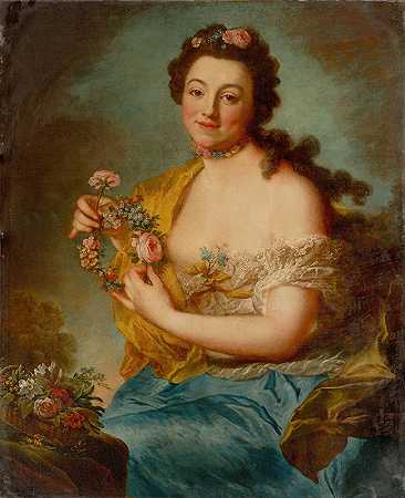 弗洛拉的自画像`Selbstbildnis als Flora (ca 1765~1768) by Anna Dorothea Therbusch