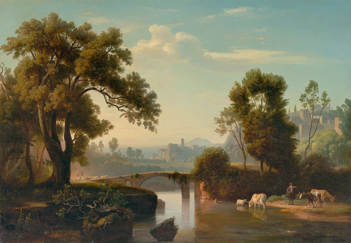 有牧羊人的意大利风景`Italienische Landschaft mit Hirten (circa 1841) by Johann Wilhelm Schirmer
