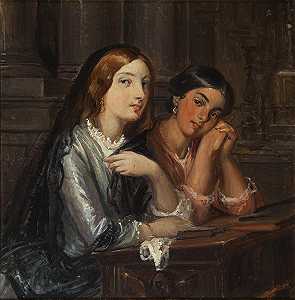 教堂里的威尼斯女人（1854年同名绘画提纲）`
Venetian women in a church (outline for a painting with the same title, 1854) (ca. 1853)  by Wilhelm Marstrand