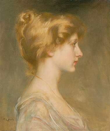 金发女人的肖像`Portrait of a blond woman by Albert Lynch