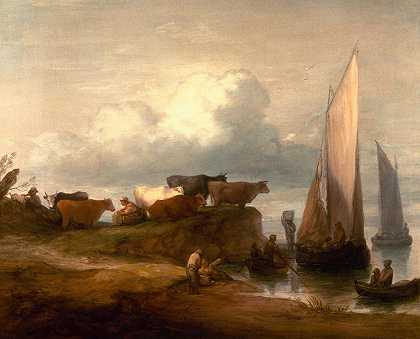 海岸景观`A Coastal Landscape (circa 1784) by Thomas Gainsborough