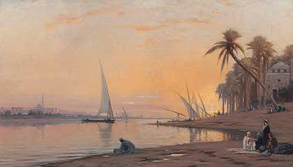 尼罗河两岸的阿拉伯人`Arabs on banks of the Nile by Auguste Louis Veillon