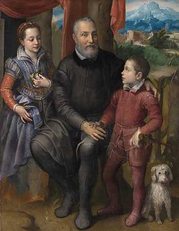 与艺术家的父亲阿米尔卡雷·安吉索拉和她的兄弟姐妹密涅瓦和阿斯特鲁贝尔一起组成的肖像团体`Portrait Group with the Artist’s Father Amilcare Anguissola and her siblings Minerva and Astrubale (c. 1559) by Sofonisba Anguissola