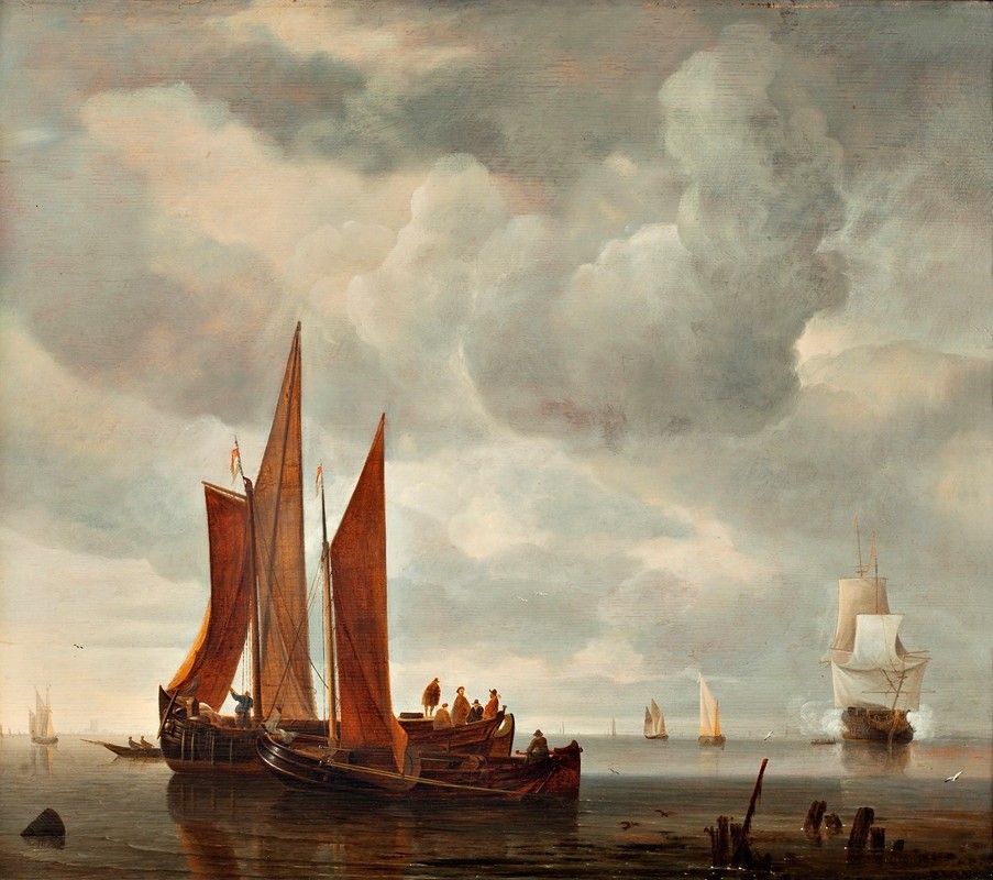 多德雷赫特外的船只`Ships outside Dordrecht by Hendrick Jacobsz. Dubbels