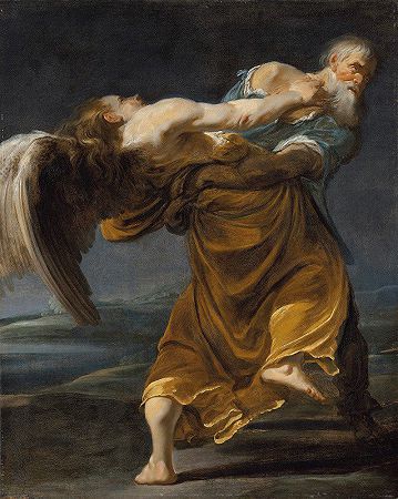 雅各布与天使摔跤`Jacob wrestling with the angel (17th century) by Italian School