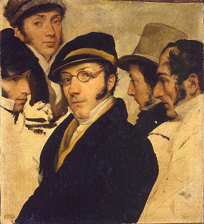 一群朋友中的自画像`Self Portrait in a Group of Friends (1824) by Francesco Hayez