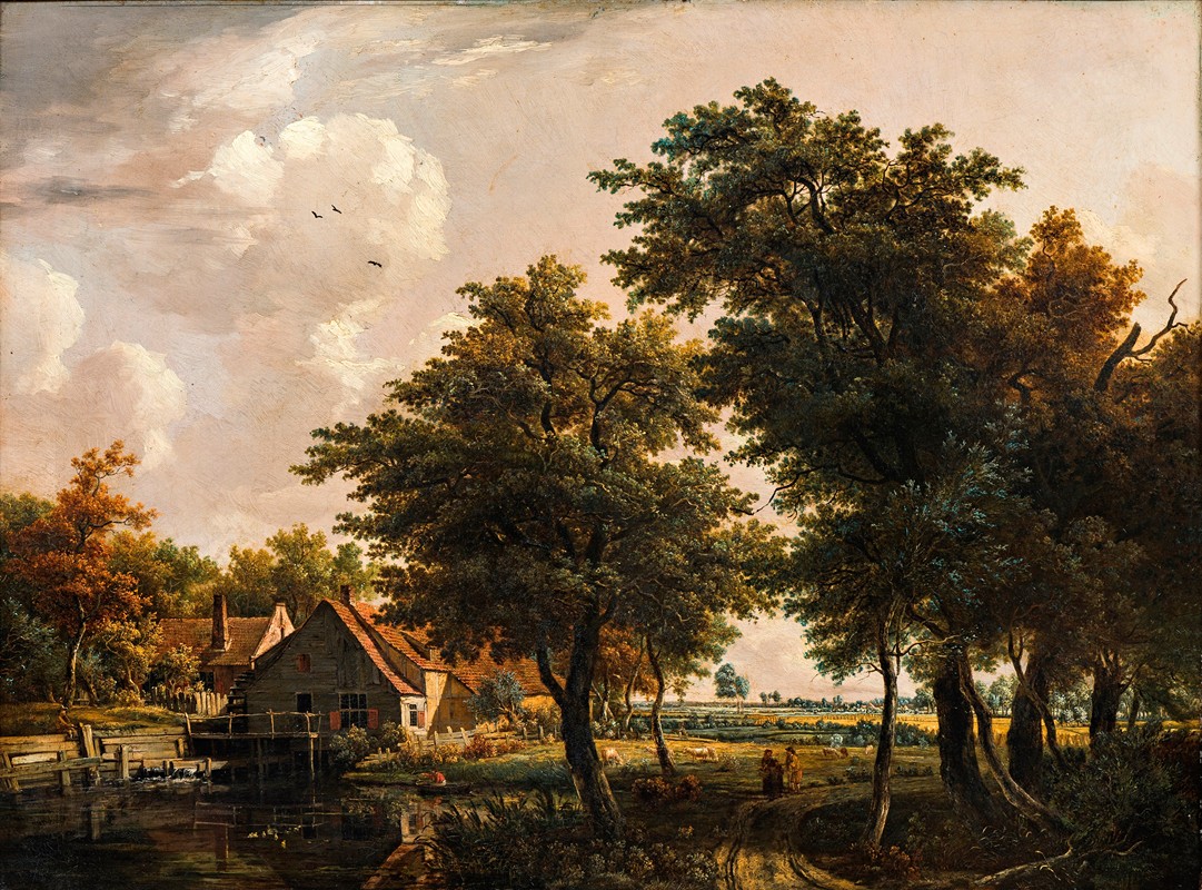 水磨景观`Landscape with watermill by Egbert van Drielst