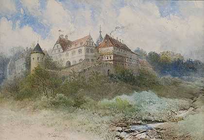 图宾根附近的前西多会修道院贝本豪森`Das ehemalige Zisterzienserkloster Bebenhausen bei Tübingen (1893) by Pieter Francis Peters  