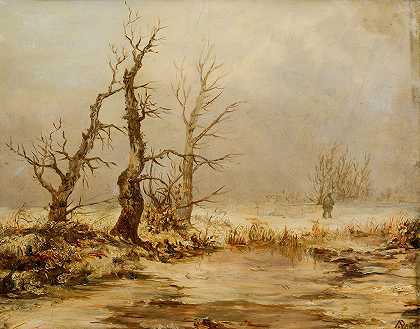 冬季景观`Wintry landscape by August Piepenhagen