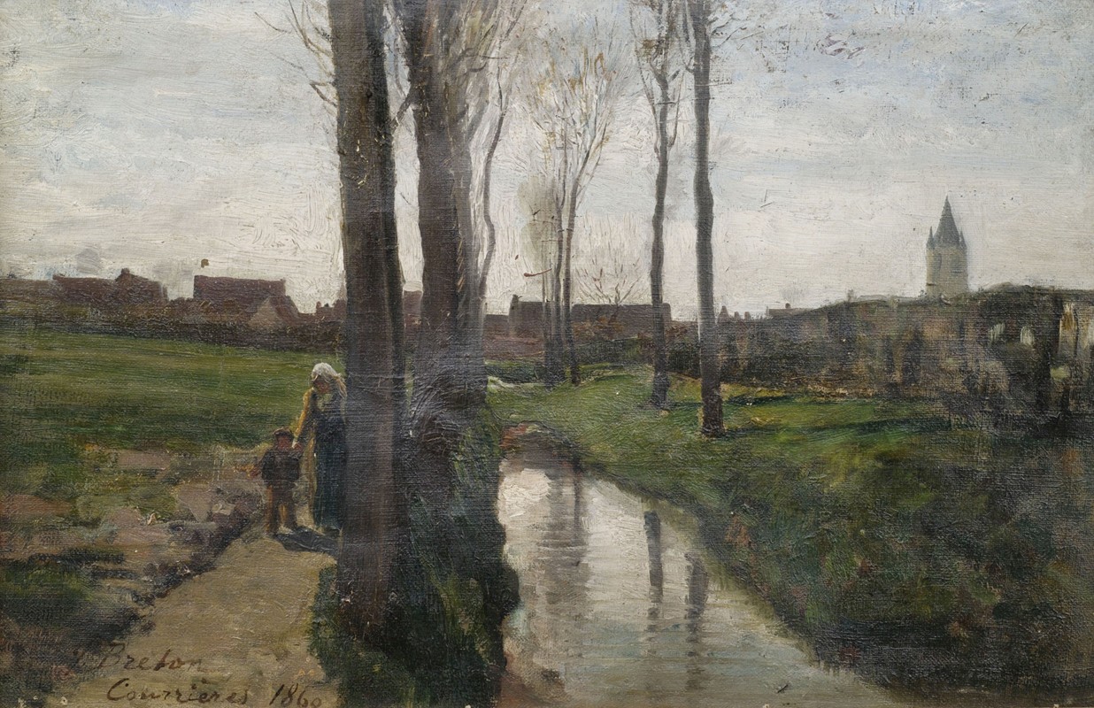 Courrières附近的景观`Landschaft bei Courrières (1860) by Jules Breton