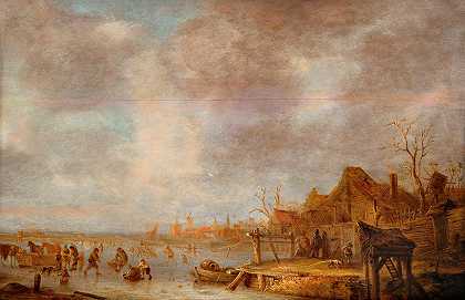 哈勒姆郊外的冬日`A winter’s day outside Haarlem (1636~1649) by Isaak van Ostade