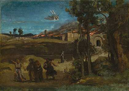 学习索多玛的毁灭`Study for The Destruction of Sodom (1843) by Jean-Baptiste-Camille Corot