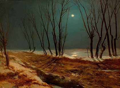 月光下的冬季风景`Landscape in Winter at Moonlight (circa 1836) by Carl Blechen