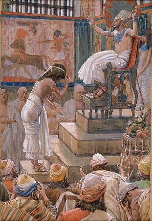 约瑟夫和他的兄弟们欢迎他`Joseph and His Brethren Welcomed by Pharaoh (c. 1896~1902) by Pharaoh by James Tissot