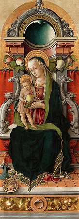 1470年，麦当娜和孩子与捐赠者一起登基`Madonna and Child Enthroned with Donor, 1470 by Carlo Crivelli