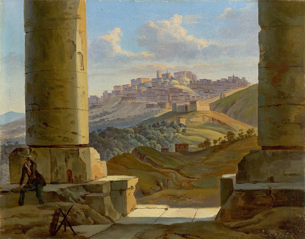 西西里风景`Sicilian landscape (1832) by Gottlob Michael Wentzel  