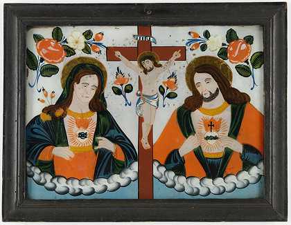 ` by Hinterglasbild "Hll. Christus und Maria mit Kruzifix", Sandl in Oberösterreich, 19. Jahrhundert