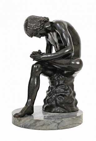 青铜雕像“Spinario”，仿照所谓的“Spinario”。头孢菌素刺提取器，可能19岁。` by Bronzefigur &Spinario&, Replik nach dem sogen. kapitolinischen Dornauszieher, wohl 19. Jahrhundert