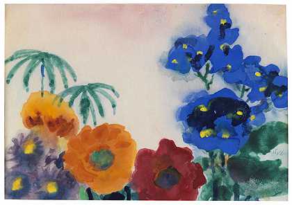 《紫菀花静物》、《罂粟花与骑士精神》，1950年。` by Emil Nolde