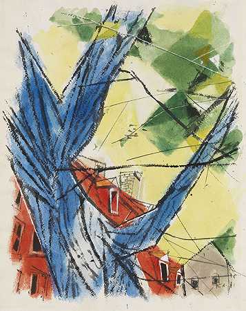 《树与山墙》，1960年。 by Franz Xaver Fuhr